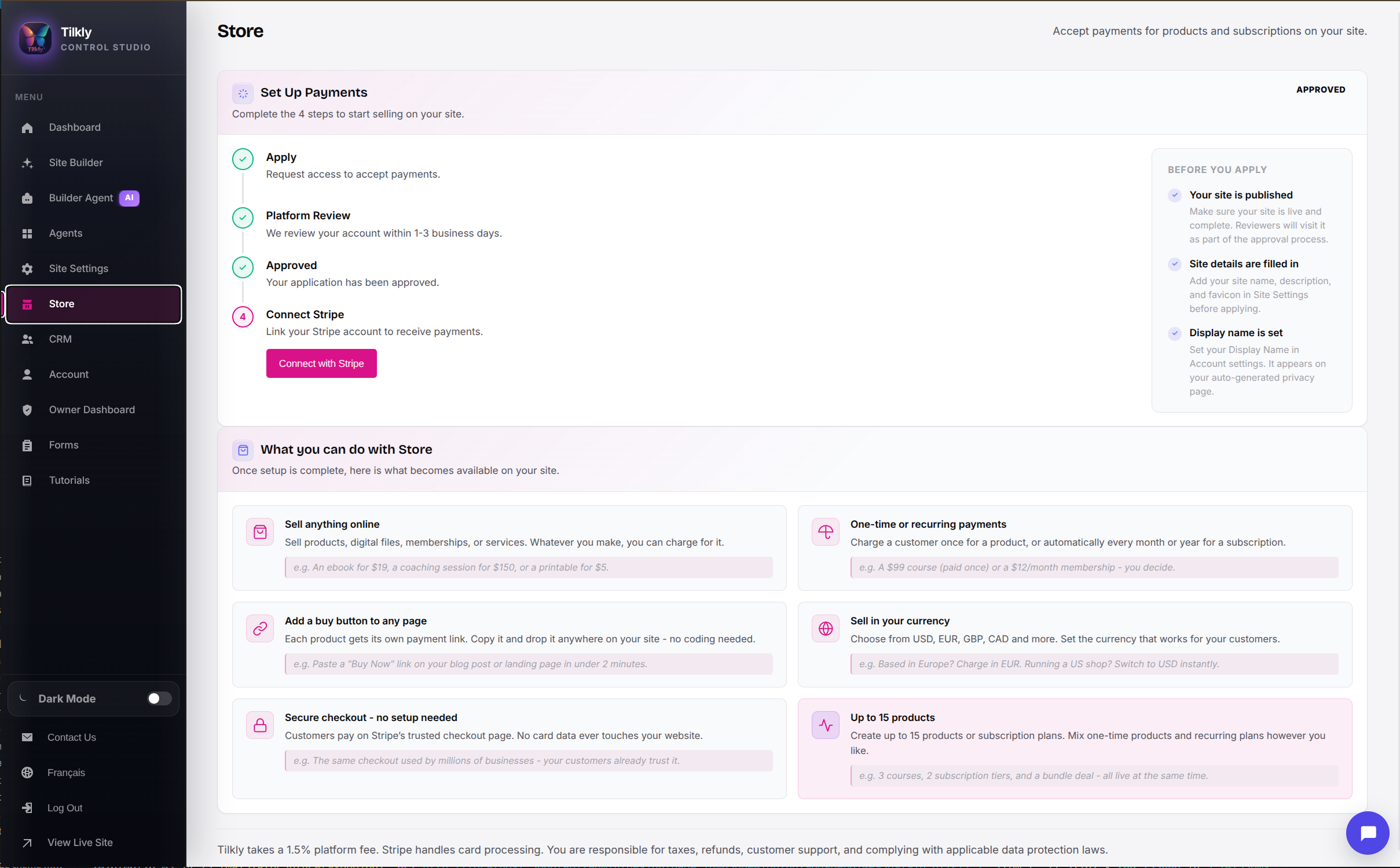 Payment-link dashboard for one-time and recurring Stripe offers